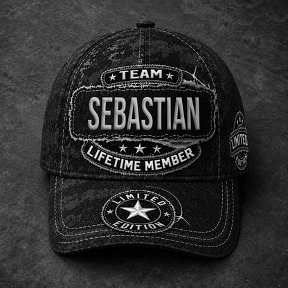 SEBASTIAN TC03 HH79  Personalized Black Camo Baseball Cap, Custom Name Family Hat
