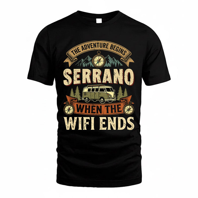 SERRANO TT898-K6-229 – Personalized Funny Camping Quote Apparel “The Adventure Begins When The WiFi Ends”