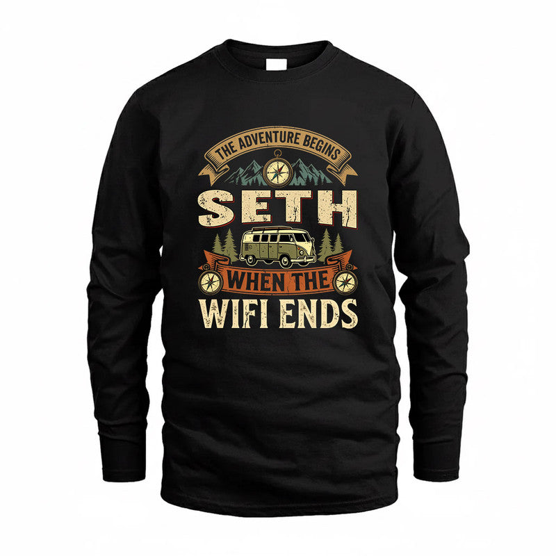 SETH TT898-K6-229 – Personalized Funny Camping Quote Apparel “The Adventure Begins When The WiFi Ends”
