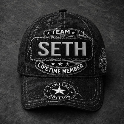 SETH TC03 HH79  Personalized Black Camo Baseball Cap, Custom Name Family Hat