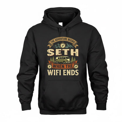 SETH TT898-K6-229 – Personalized Funny Camping Quote Apparel “The Adventure Begins When The WiFi Ends”