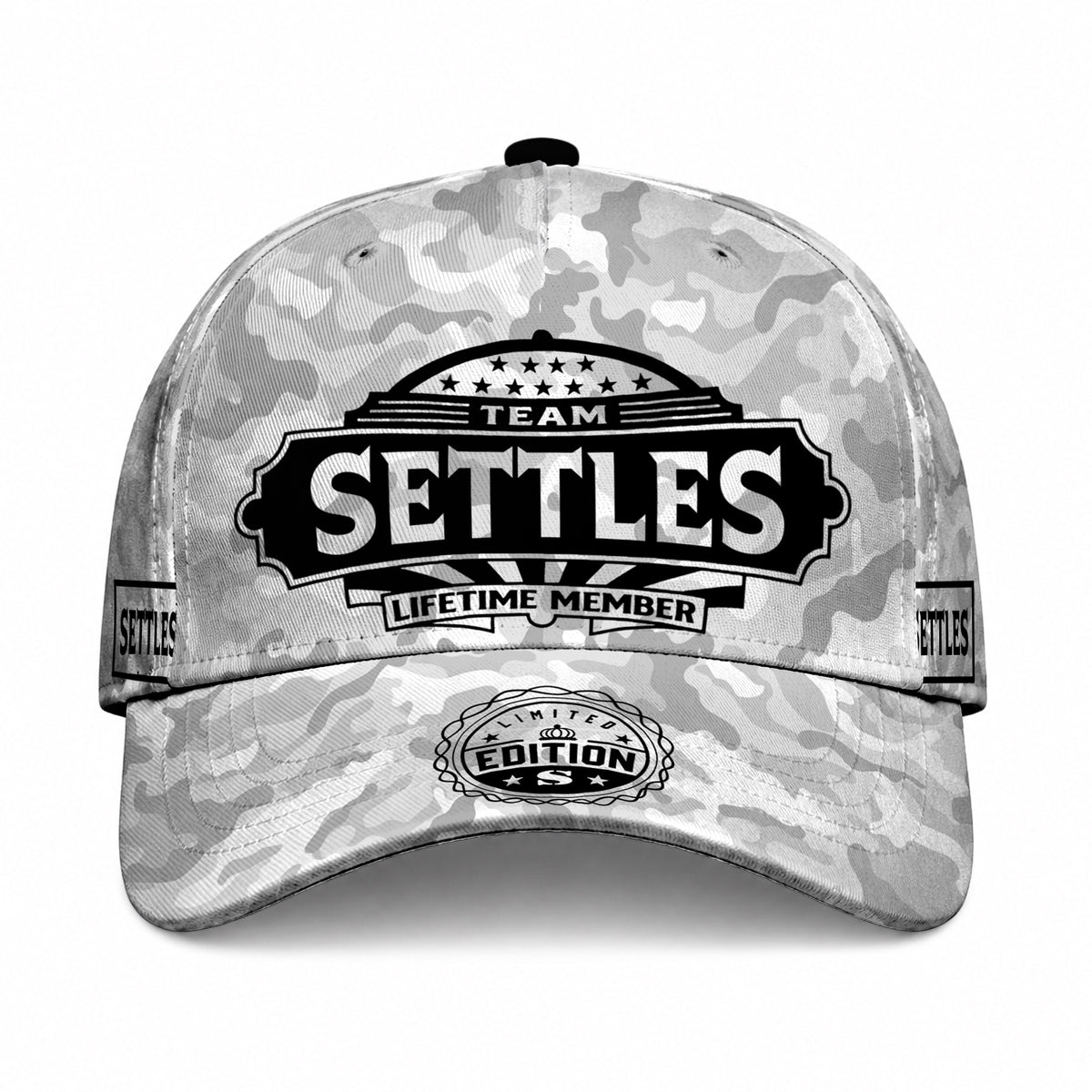 SETTLES TC01 HH79 Team Your Name Hat, Personalized Camo Baseball Cap, Custom Family Gift, Gift for Him Her