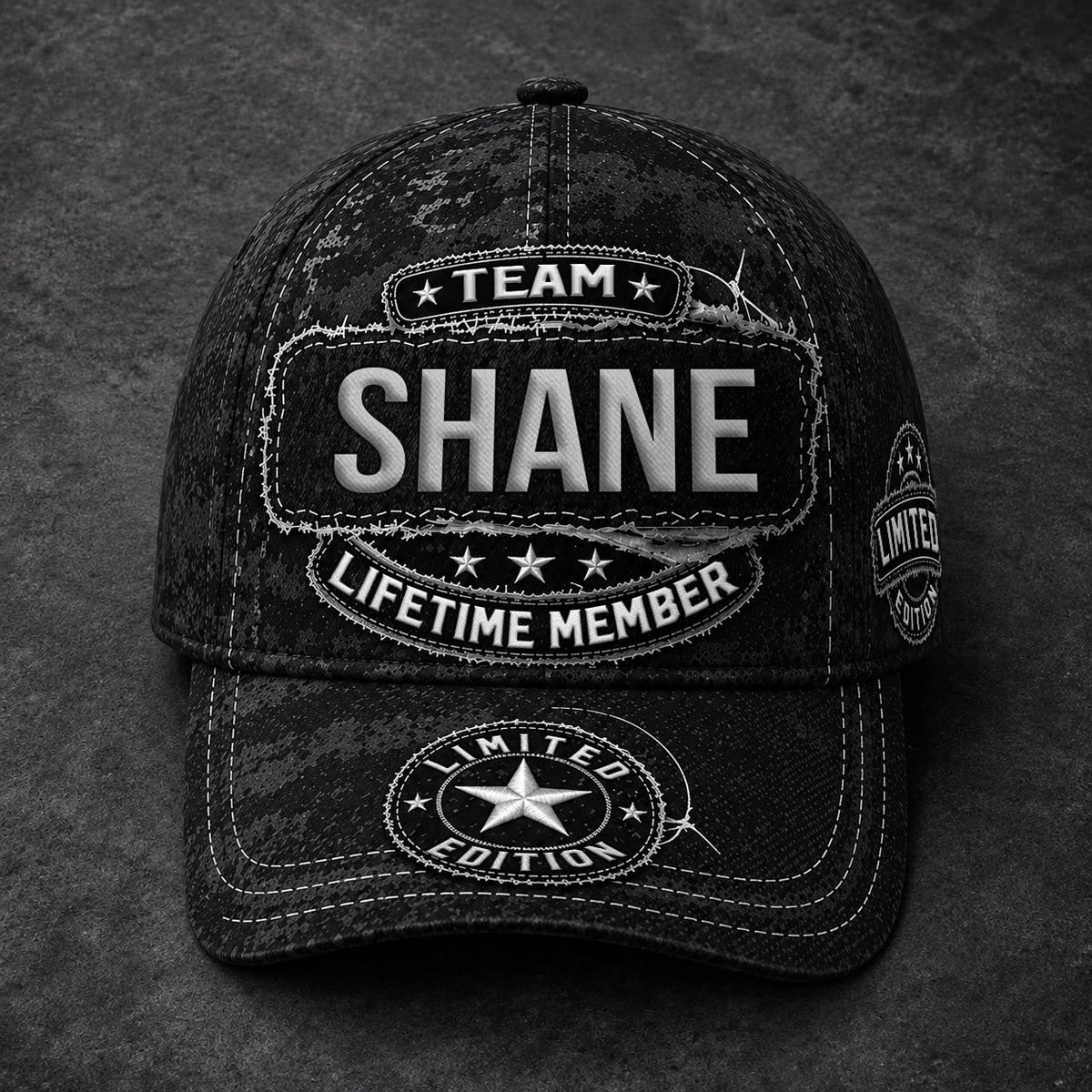 SHANE TC03 HH79  Personalized Black Camo Baseball Cap, Custom Name Family Hat