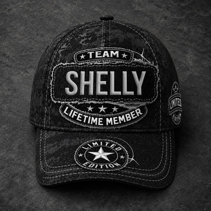 SHELLY TC03 HH79  Personalized Black Camo Baseball Cap, Custom Name Family Hat