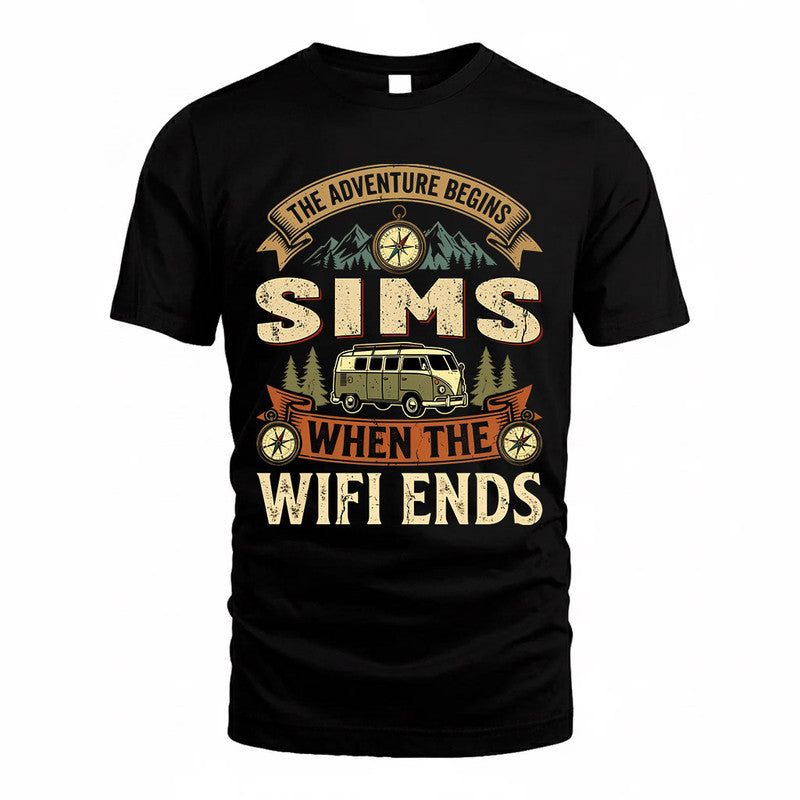 SIMS TT898-K6-229 – Personalized Funny Camping Quote Apparel “The Adventure Begins When The WiFi Ends”