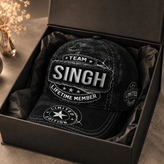 SINGH TC03 HH79  Personalized Black Camo Baseball Cap, Custom Name Family Hat