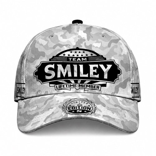 SMILEY TC01 HH79 Team Your Name Hat, Personalized Camo Baseball Cap, Custom Family Gift, Gift for Him Her