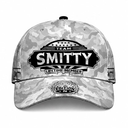 SMITTY TC01 HH79 Team Your Name Hat, Personalized Camo Baseball Cap, Custom Family Gift, Gift for Him Her
