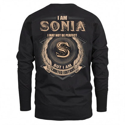 SONIA 2K-101–Personalized Name Quote Apparel “I Am NAME May Not Be Perfect But I Am Limited Edition”