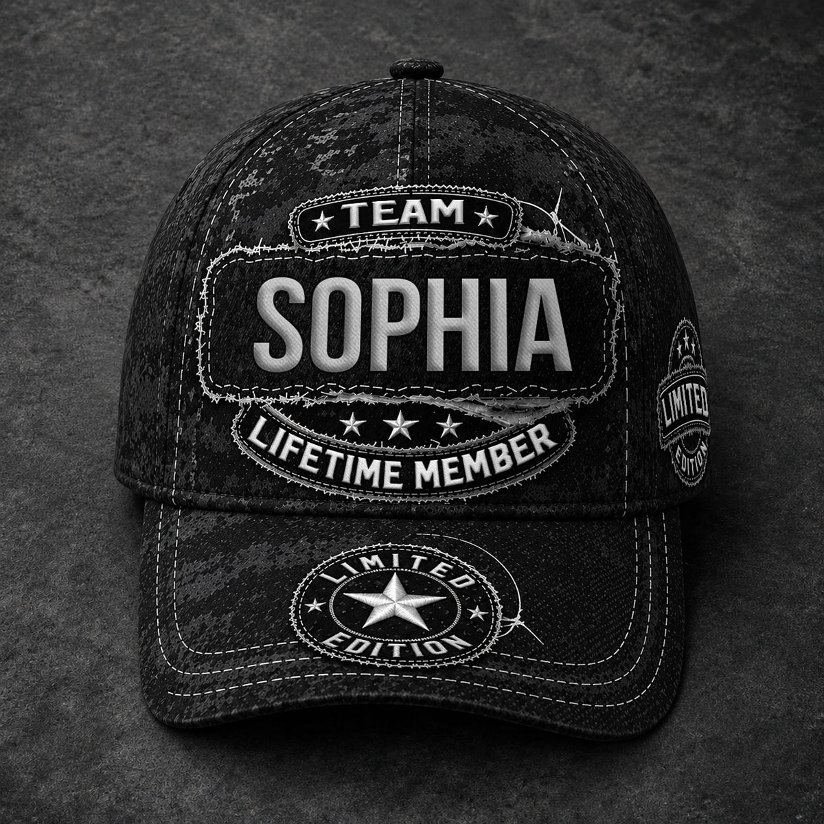 SOPHIA TC03 HH79  Personalized Black Camo Baseball Cap, Custom Name Family Hat