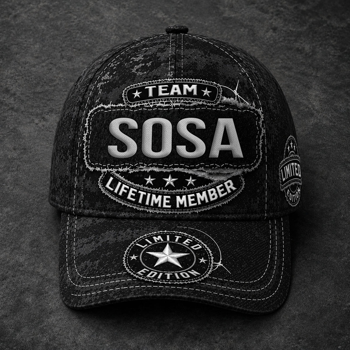 SOSA TC03 HH79  Personalized Black Camo Baseball Cap, Custom Name Family Hat
