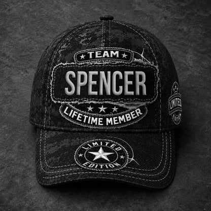SPENCER TC03 HH79  Personalized Black Camo Baseball Cap, Custom Name Family Hat