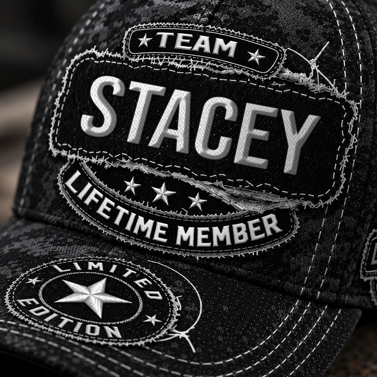 STACEY TC03 HH79  Personalized Black Camo Baseball Cap, Custom Name Family Hat