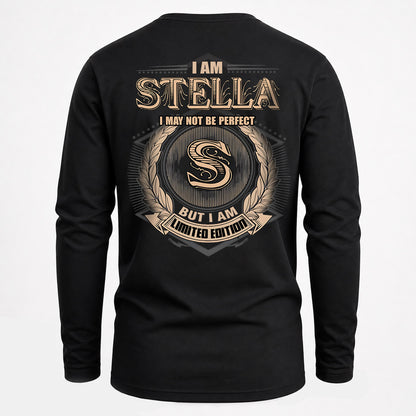 STELLA 2K-101–Personalized Name Quote Apparel “I Am NAME May Not Be Perfect But I Am Limited Edition”