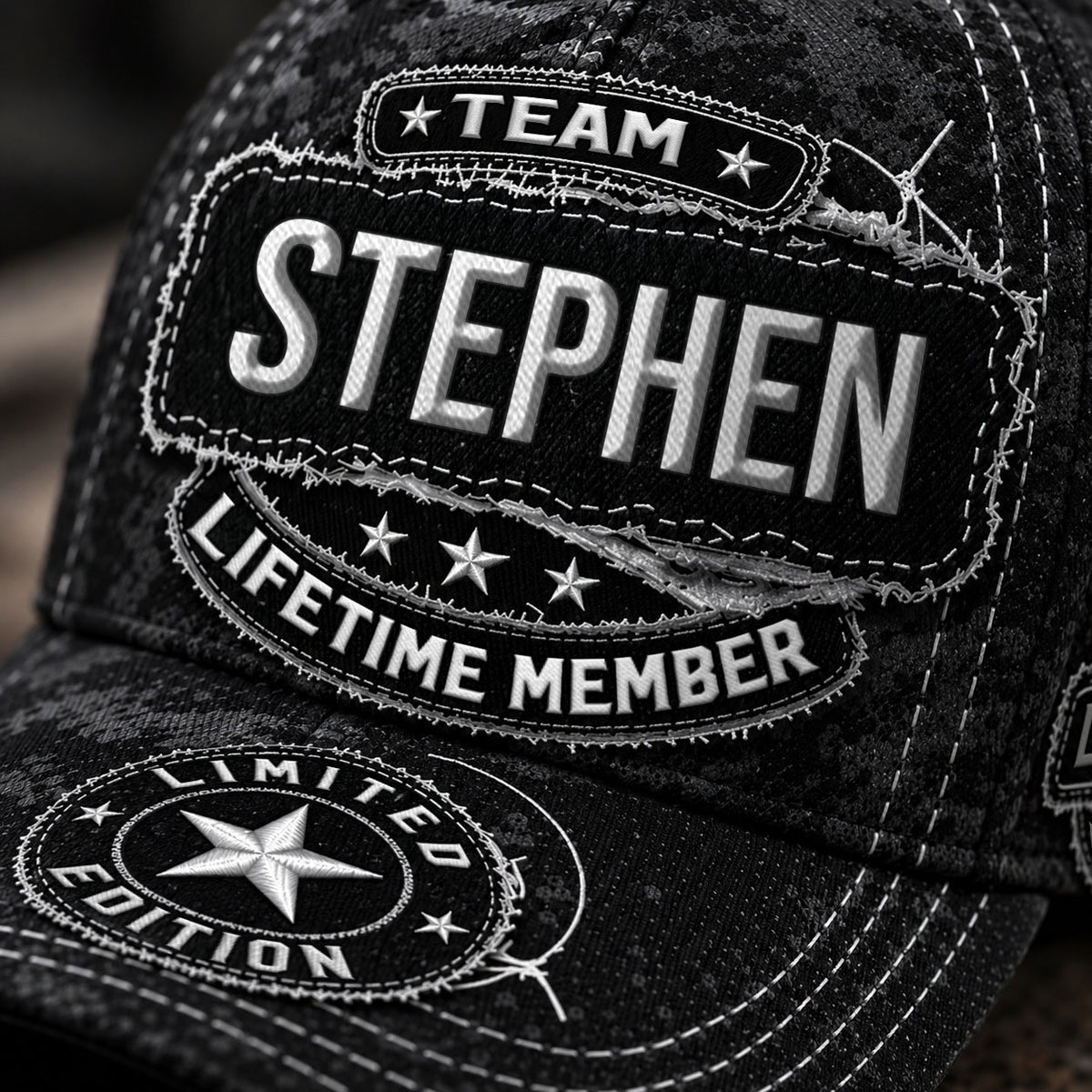 STEPHEN TC03 HH79  Personalized Black Camo Baseball Cap, Custom Name Family Hat