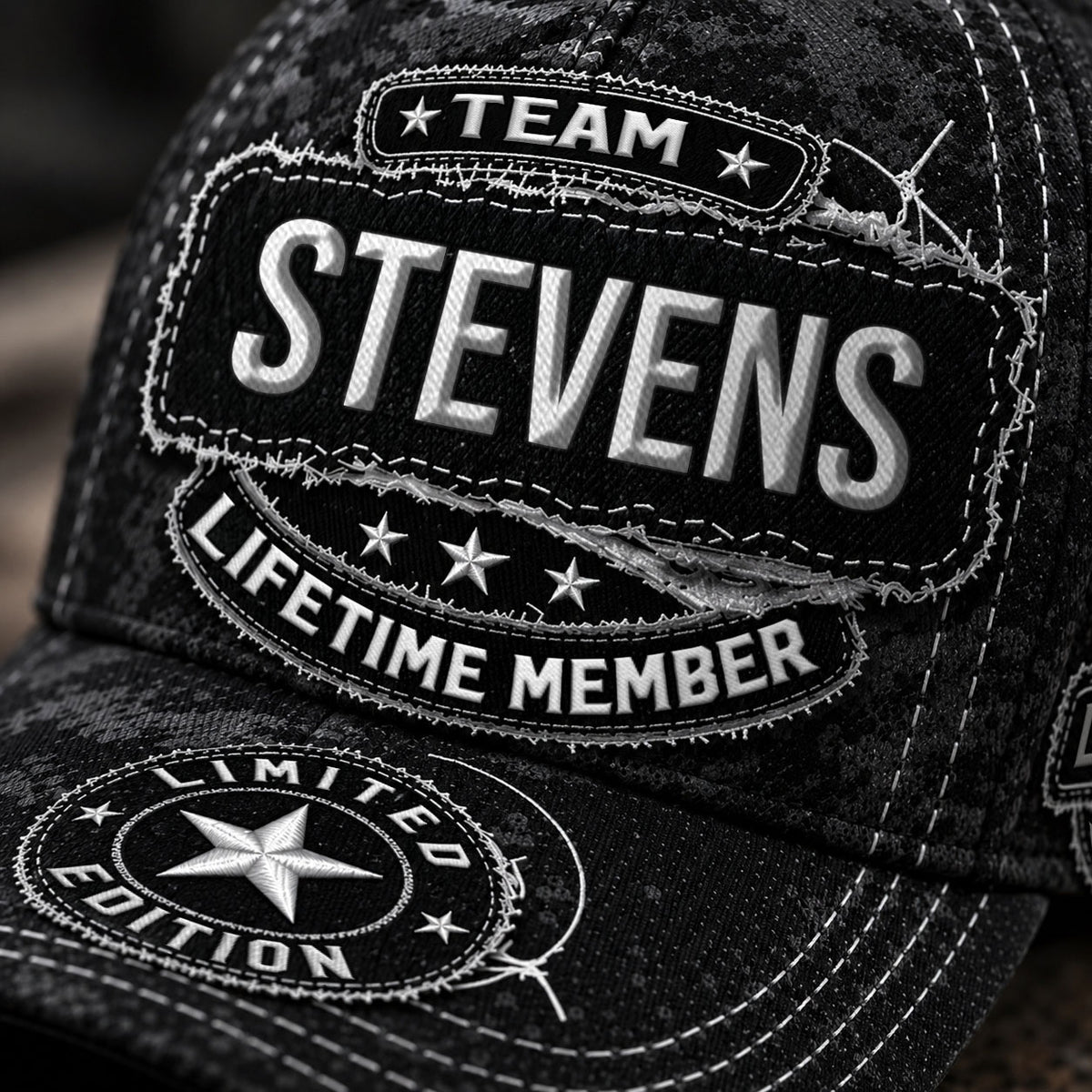 STEVENS TC03 HH79  Personalized Black Camo Baseball Cap, Custom Name Family Hat