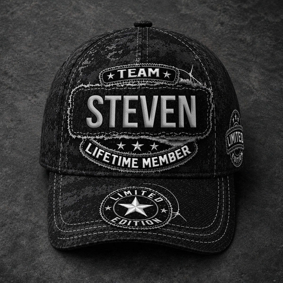 STEVEN TC03 HH79  Personalized Black Camo Baseball Cap, Custom Name Family Hat