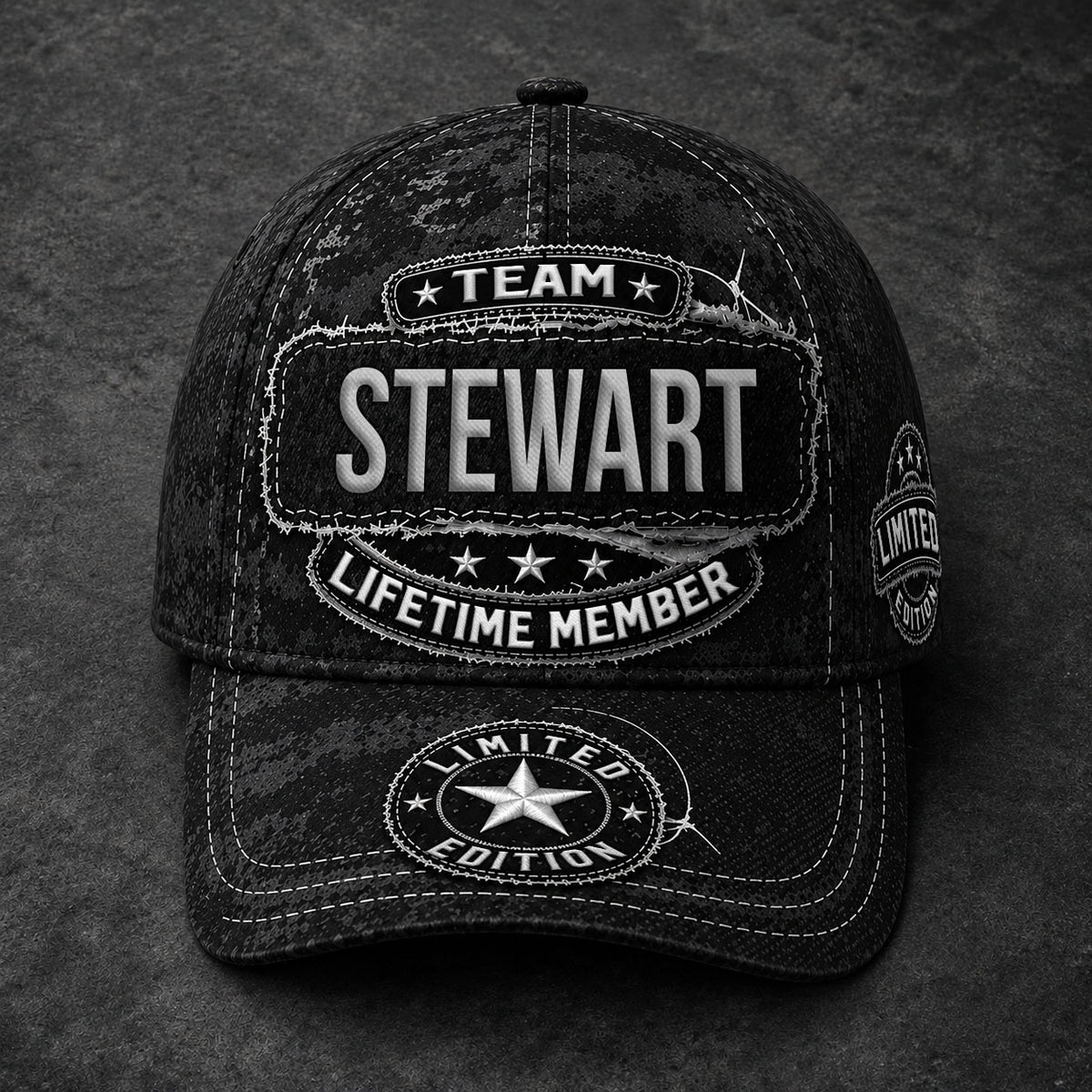 STEWART TC03 HH79  Personalized Black Camo Baseball Cap, Custom Name Family Hat