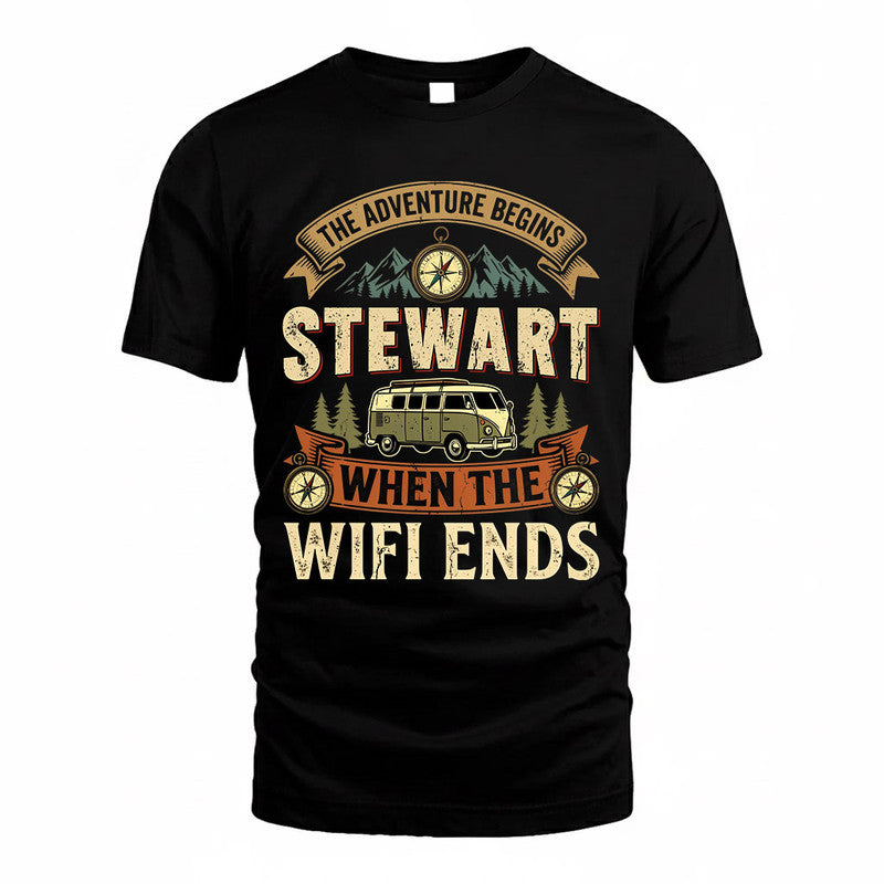 STEWART TT898-K6-229 – Personalized Funny Camping Quote Apparel “The Adventure Begins When The WiFi Ends”