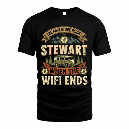 STEWART TT898-K6-229 – Personalized Funny Camping Quote Apparel “The Adventure Begins When The WiFi Ends”