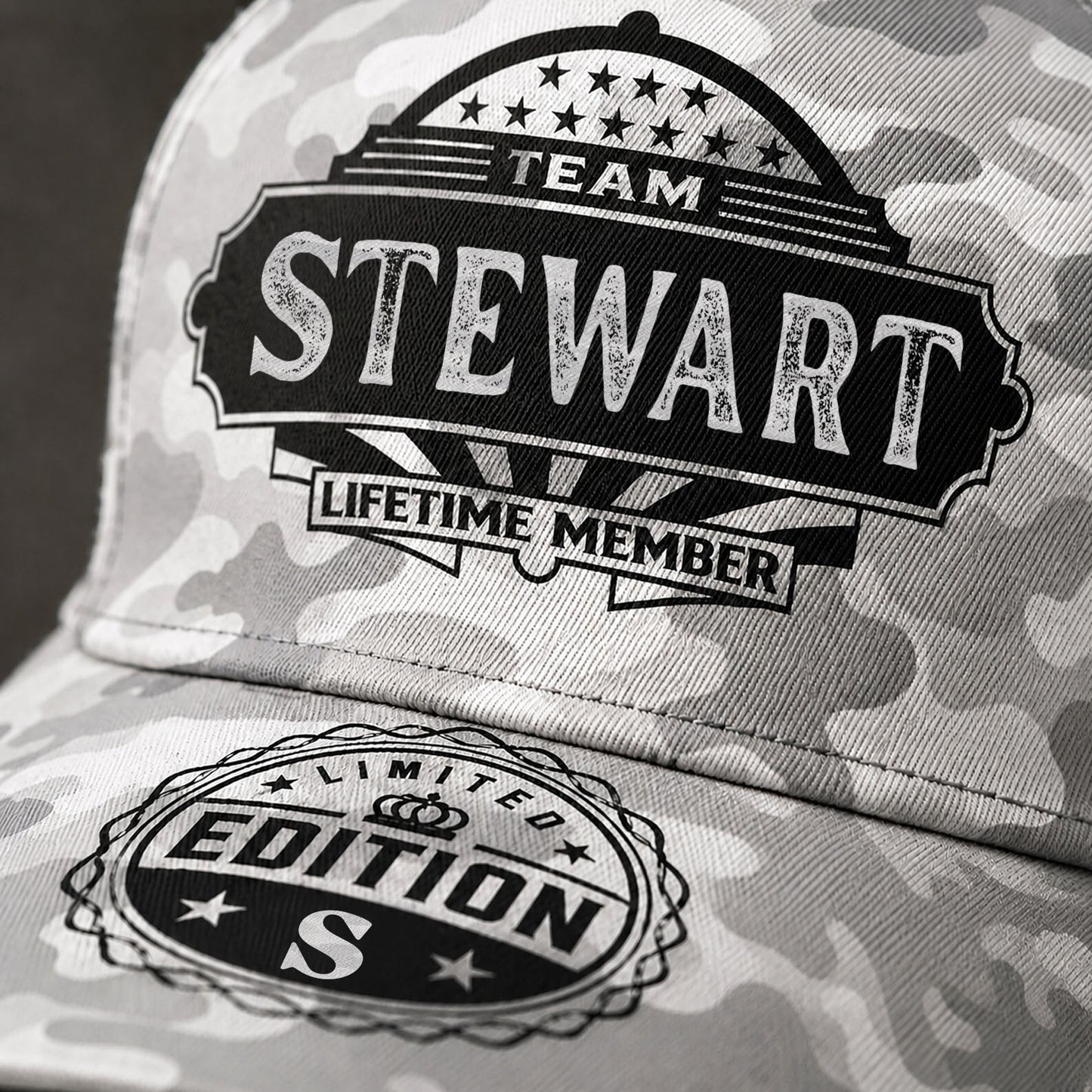 STEWART TC01 HH79 Team Your Name Hat, Personalized Camo Baseball Cap, Custom Family Gift, Gift for Him Her
