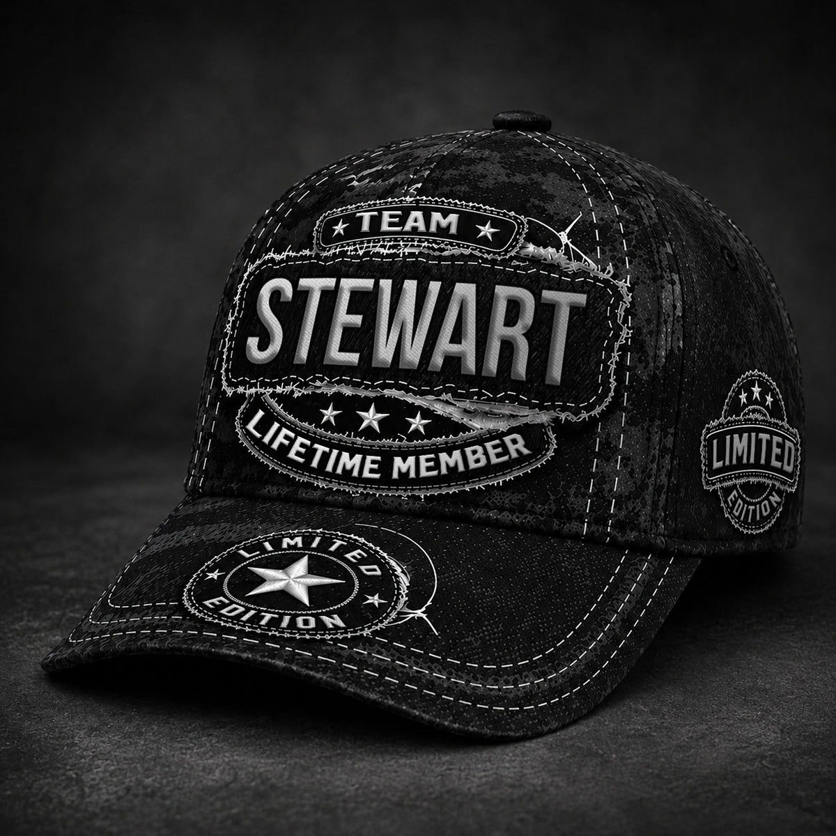 STEWART TC03 HH79  Personalized Black Camo Baseball Cap, Custom Name Family Hat