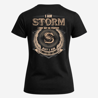 STORM 2K-101–Personalized Name Quote Apparel “I Am NAME May Not Be Perfect But I Am Limited Edition”