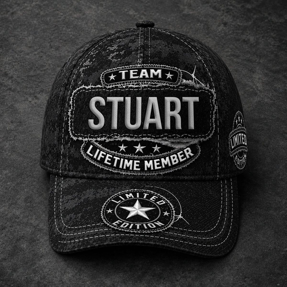 STUART TC03 HH79  Personalized Black Camo Baseball Cap, Custom Name Family Hat