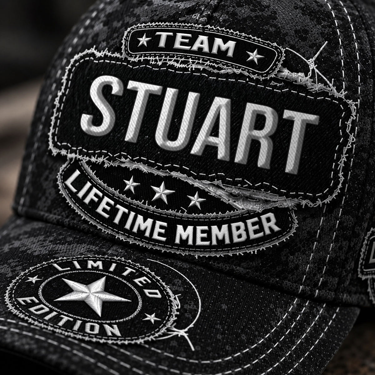 STUART TC03 HH79  Personalized Black Camo Baseball Cap, Custom Name Family Hat
