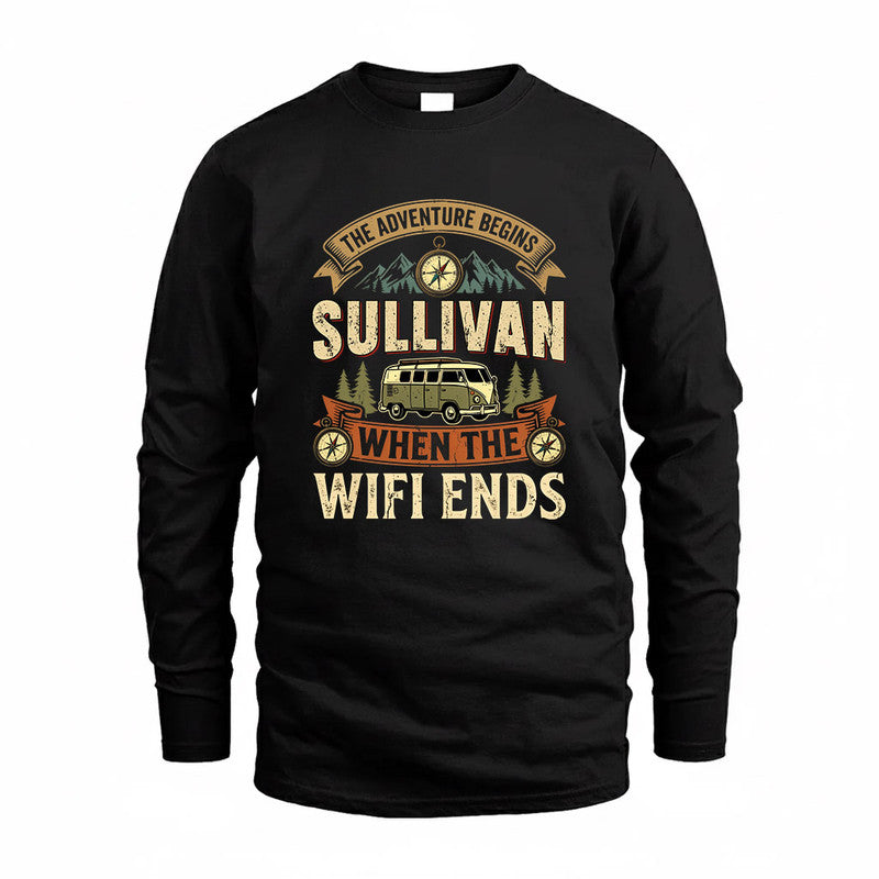 SULLIVAN TT898-K6-229 – Personalized Funny Camping Quote Apparel “The Adventure Begins When The WiFi Ends”