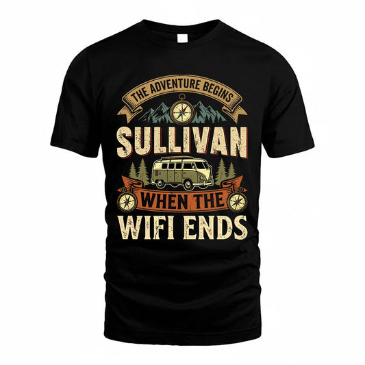 SULLIVAN TT898-K6-229 – Personalized Funny Camping Quote Apparel “The Adventure Begins When The WiFi Ends”