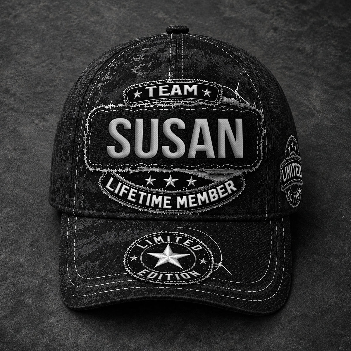 SUSAN TC03 HH79  Personalized Black Camo Baseball Cap, Custom Name Family Hat