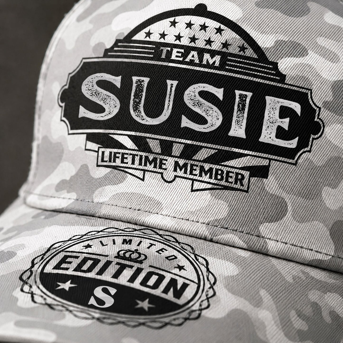 SUSIE TC01 HH79 Team Your Name Hat, Personalized Camo Baseball Cap, Custom Family Gift, Gift for Him Her