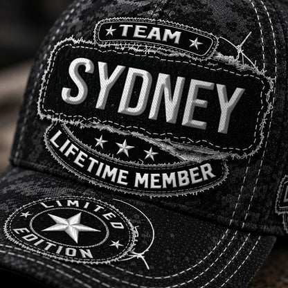 SYDNEY TC03 HH79  Personalized Black Camo Baseball Cap, Custom Name Family Hat