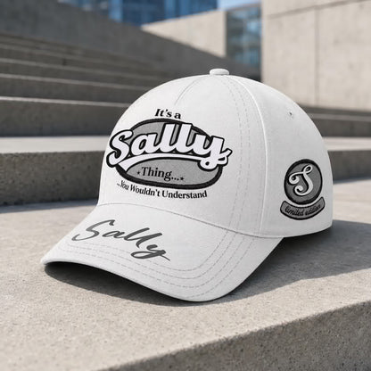 SALLY  TC05 HH79  Personalized Distressed Baseball Cap, Custom Retro Trucker Hat, Statement Dad Cap, White version