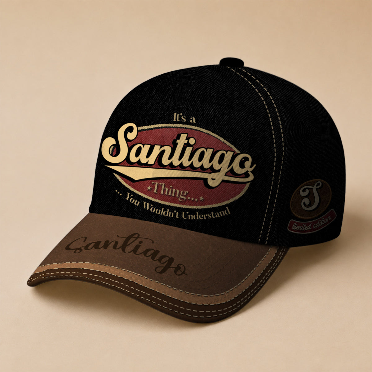 SANTIAGO  TC06 HH79 Personalized Distressed Baseball Cap, Custom Retro Trucker Hat, Statement Dad Cap