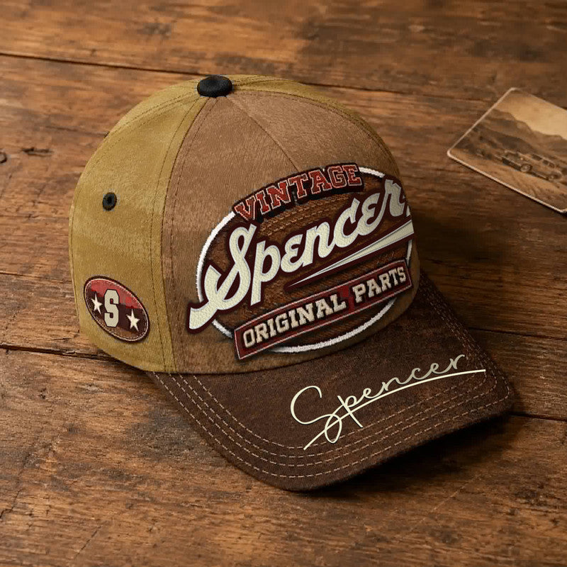 SPENCER TC02 HH79  Personalized Name Baseball Cap, Vintage Retro Hat, Custom Gift for Him & Her