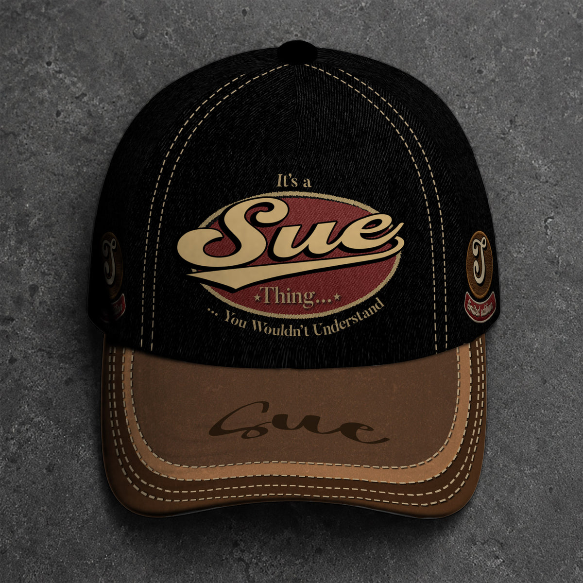 SUE  TC06 HH79 Personalized Distressed Baseball Cap, Custom Retro Trucker Hat, Statement Dad Cap