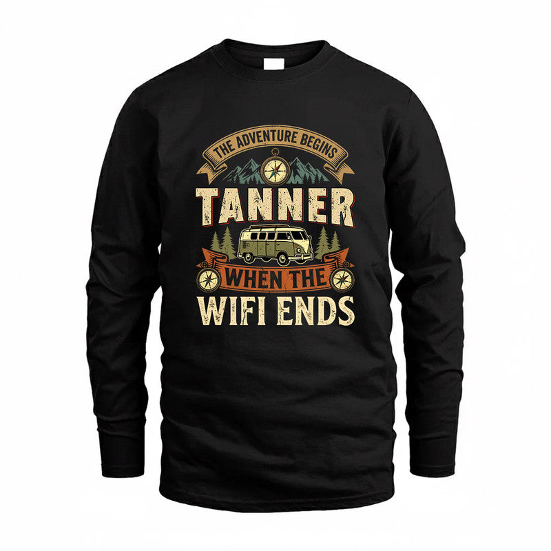 TANNER TT898-K6-229 – Personalized Funny Camping Quote Apparel “The Adventure Begins When The WiFi Ends”