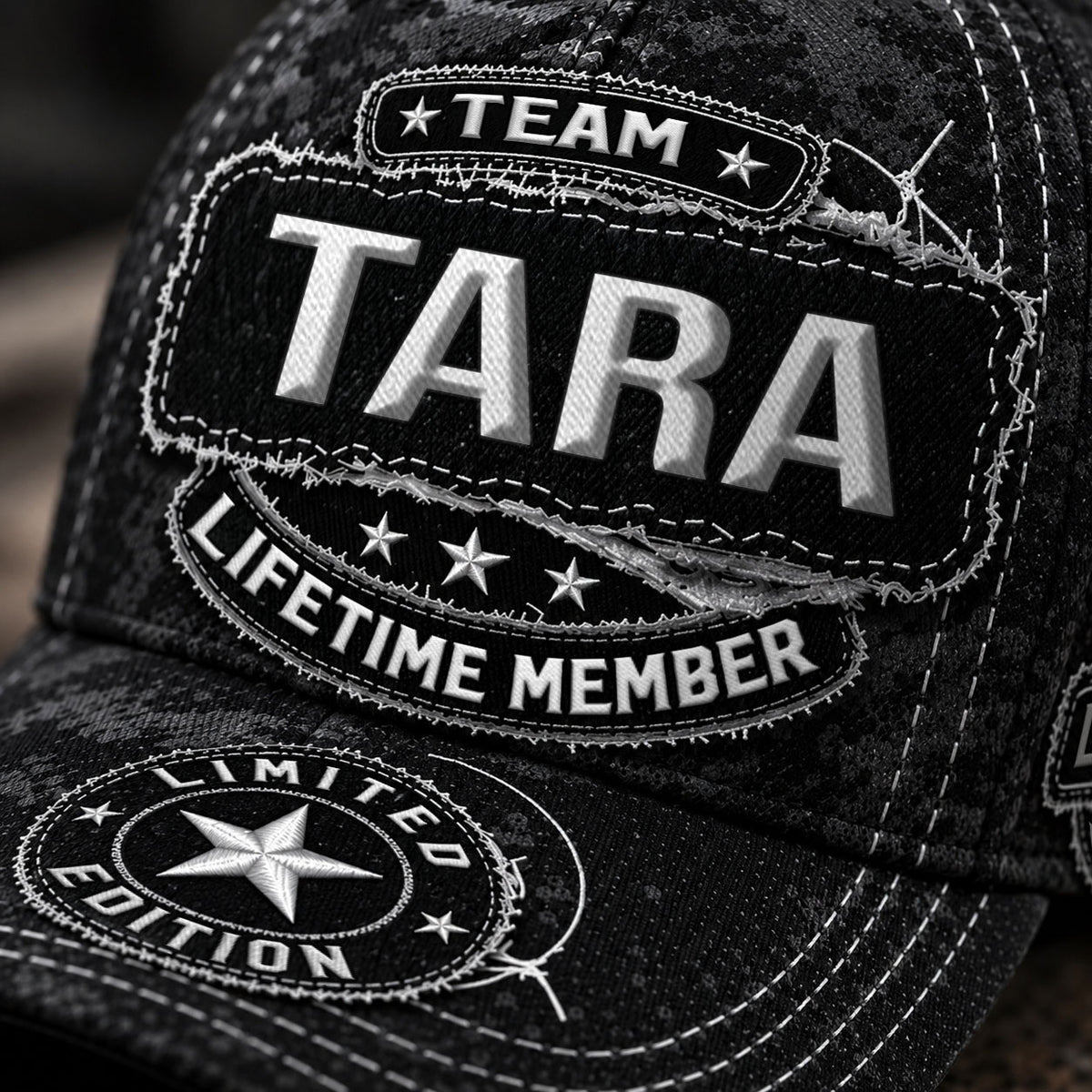 TARA TC03 HH79  Personalized Black Camo Baseball Cap, Custom Name Family Hat