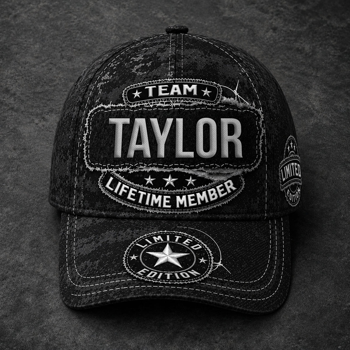 TAYLOR TC03 HH79  Personalized Black Camo Baseball Cap, Custom Name Family Hat