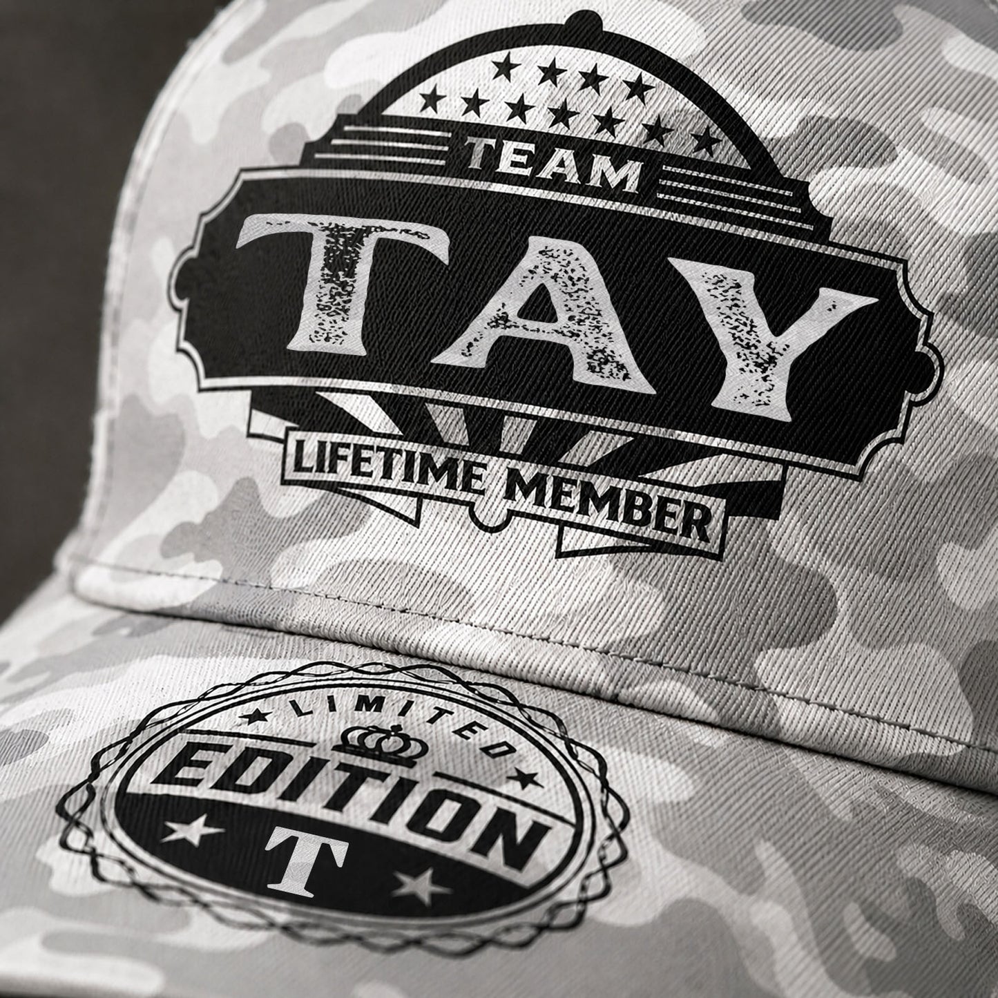TAY TC01 HH79 Team Your Name Hat, Personalized Camo Baseball Cap, Custom Family Gift, Gift for Him Her