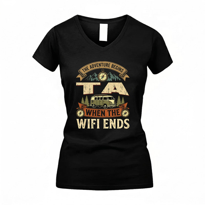 TA TT898-K6-229 – Personalized Funny Camping Quote Apparel “The Adventure Begins When The WiFi Ends”