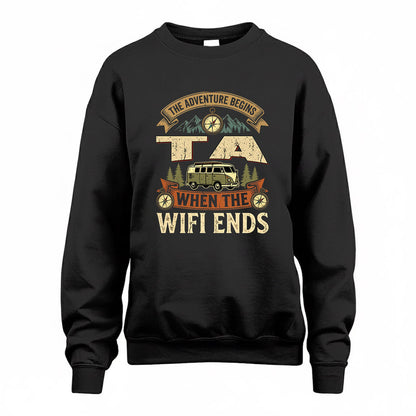 TA TT898-K6-229 – Personalized Funny Camping Quote Apparel “The Adventure Begins When The WiFi Ends”
