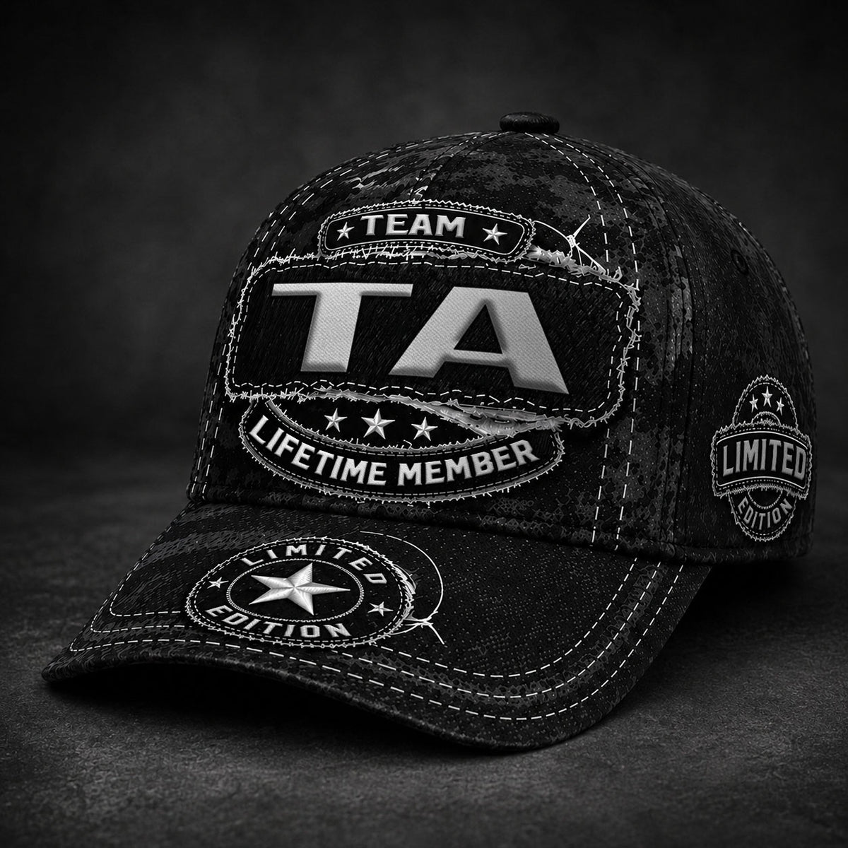 TA TC03 HH79  Personalized Black Camo Baseball Cap, Custom Name Family Hat