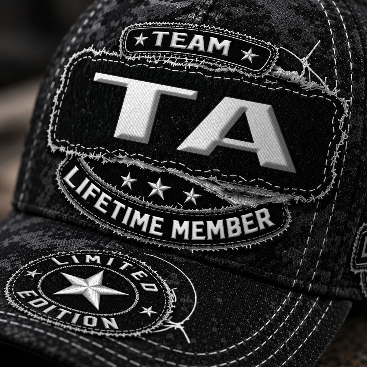 TA TC03 HH79  Personalized Black Camo Baseball Cap, Custom Name Family Hat