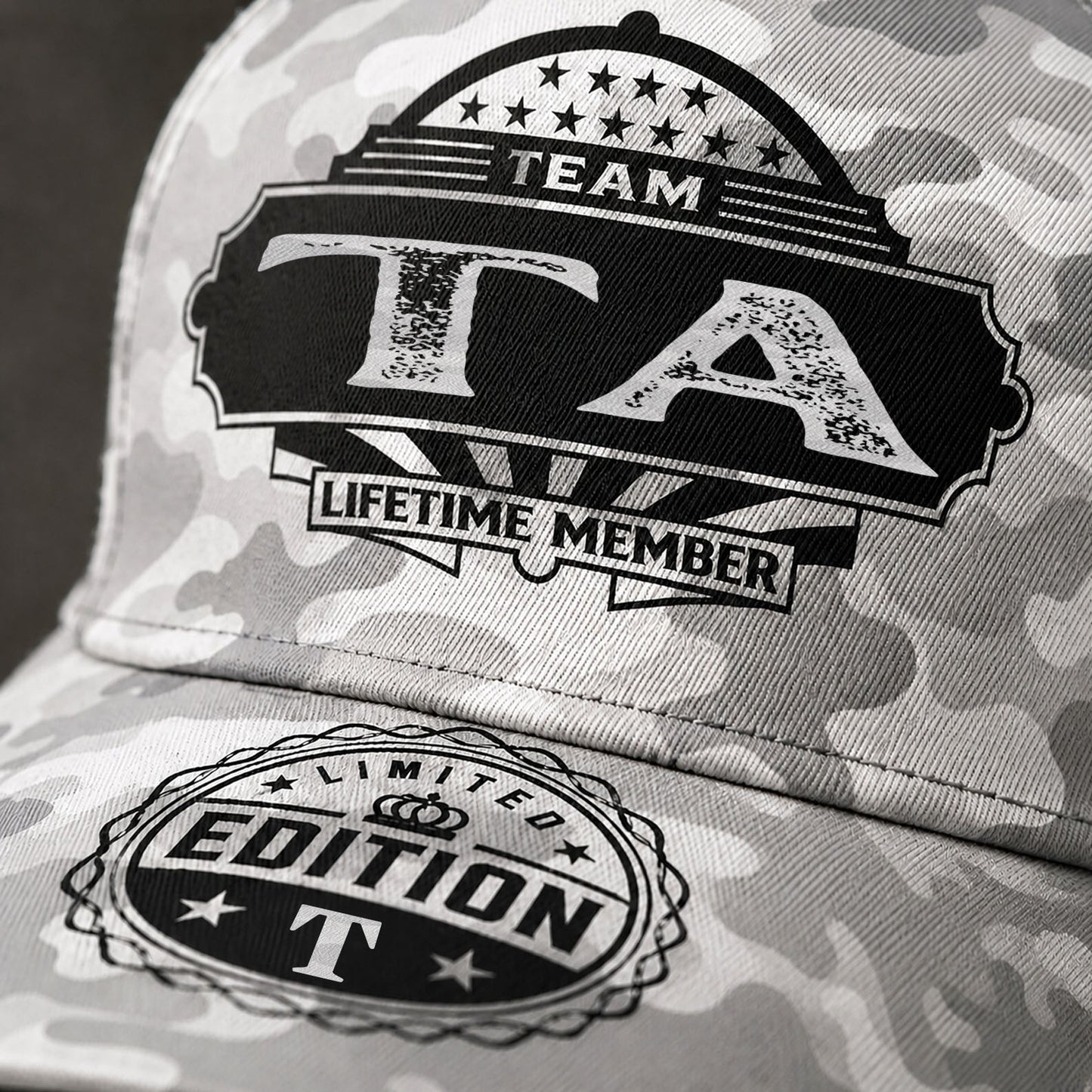TA TC01 HH79 Team Your Name Hat, Personalized Camo Baseball Cap, Custom Family Gift, Gift for Him Her