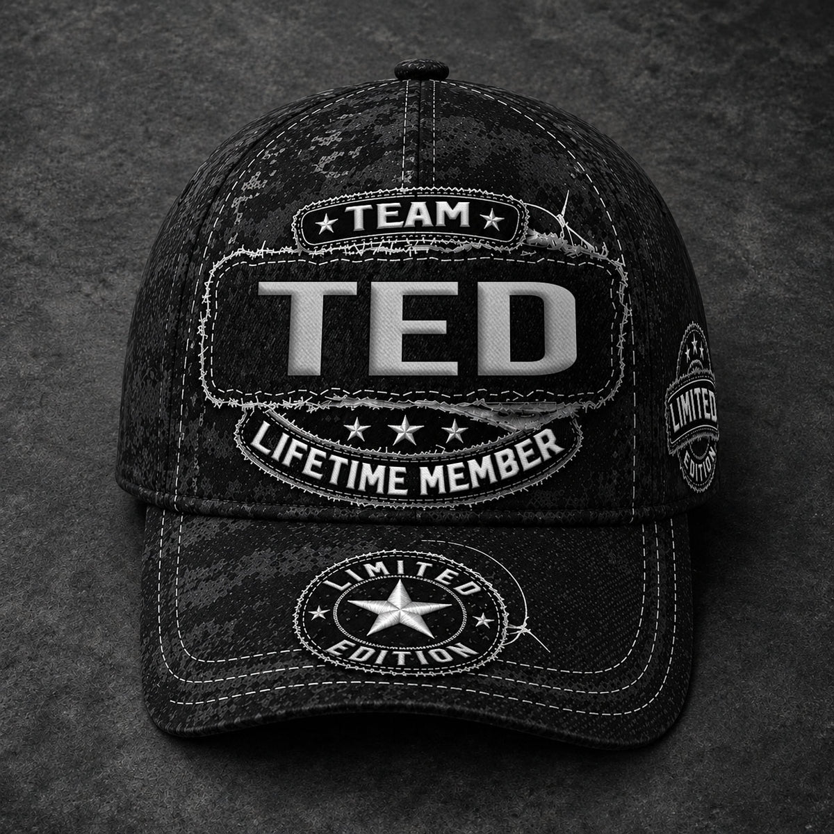 TED TC03 HH79  Personalized Black Camo Baseball Cap, Custom Name Family Hat