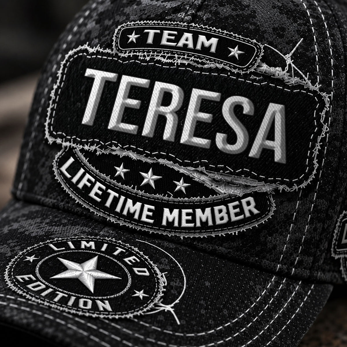 TERESA TC03 HH79  Personalized Black Camo Baseball Cap, Custom Name Family Hat