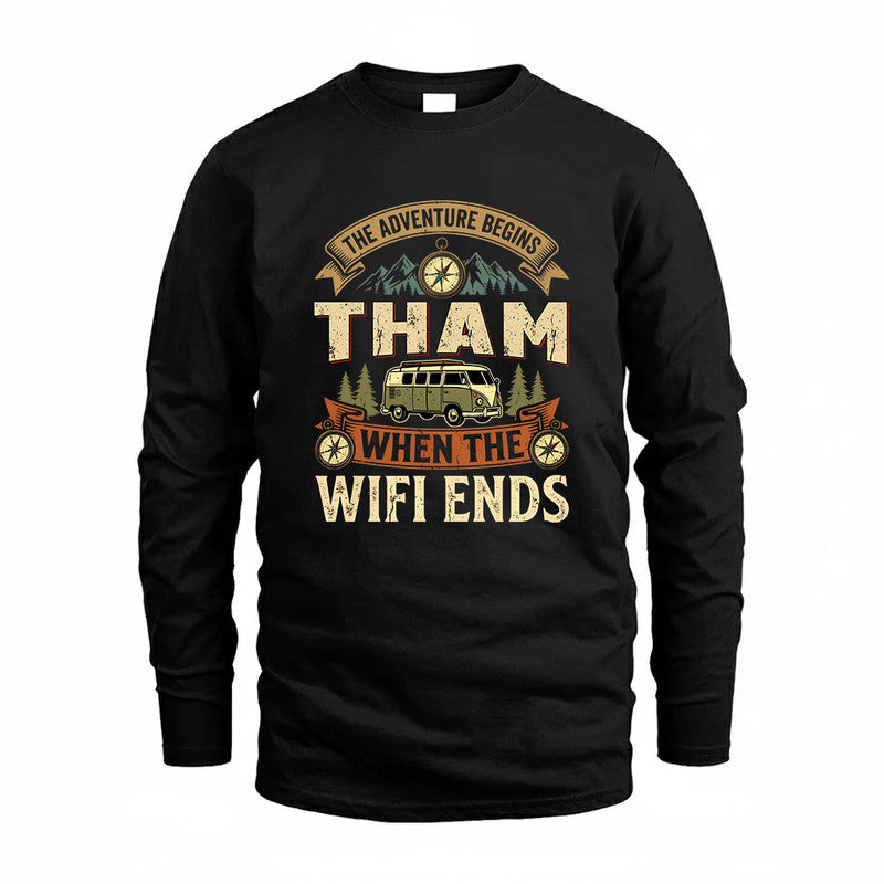 THAM TT898-K6-229 – Personalized Funny Camping Quote Apparel “The Adventure Begins When The WiFi Ends”